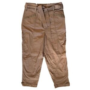 Anthropologie Ellie Utility Trousers Sz 12 Brown‎ Paperbag Chic Embroidered